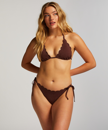 Majtki Bikini Cheeky Tanga Scallop Lurex, Brązowy