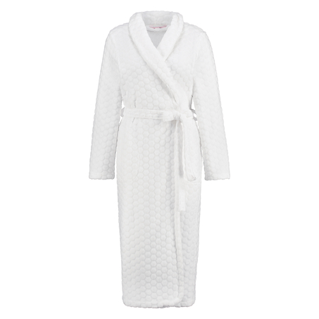 Long Fleece Bathrobe, Biały