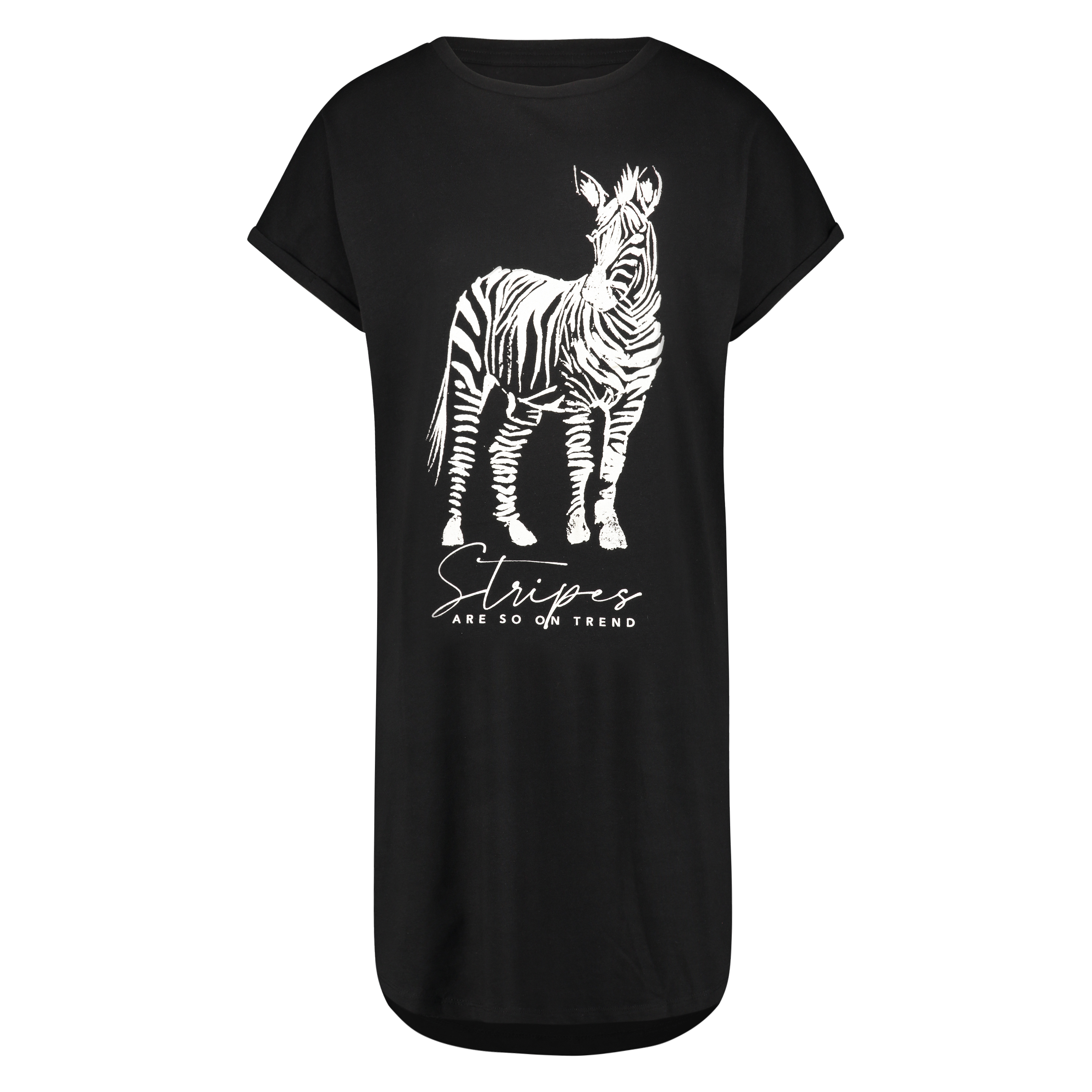 Koszula nocna z okrągłym dekoltem, Czarny, main