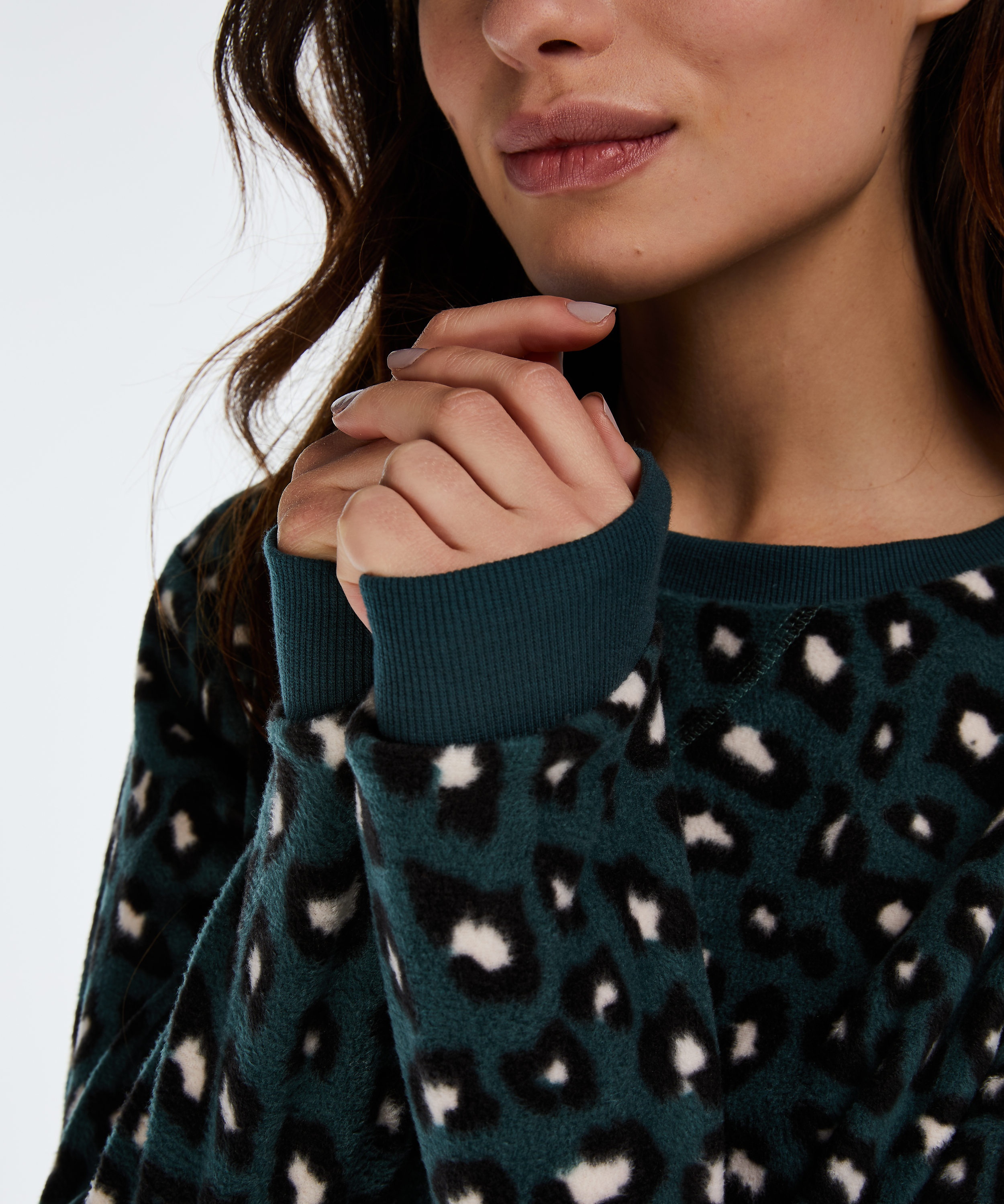 Long-Sleeved Fleece Top, Zielony, main