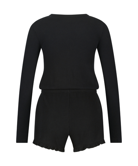 Piżama jednoczęściowa kr&oacute;tka Brushed Rib, Czarny