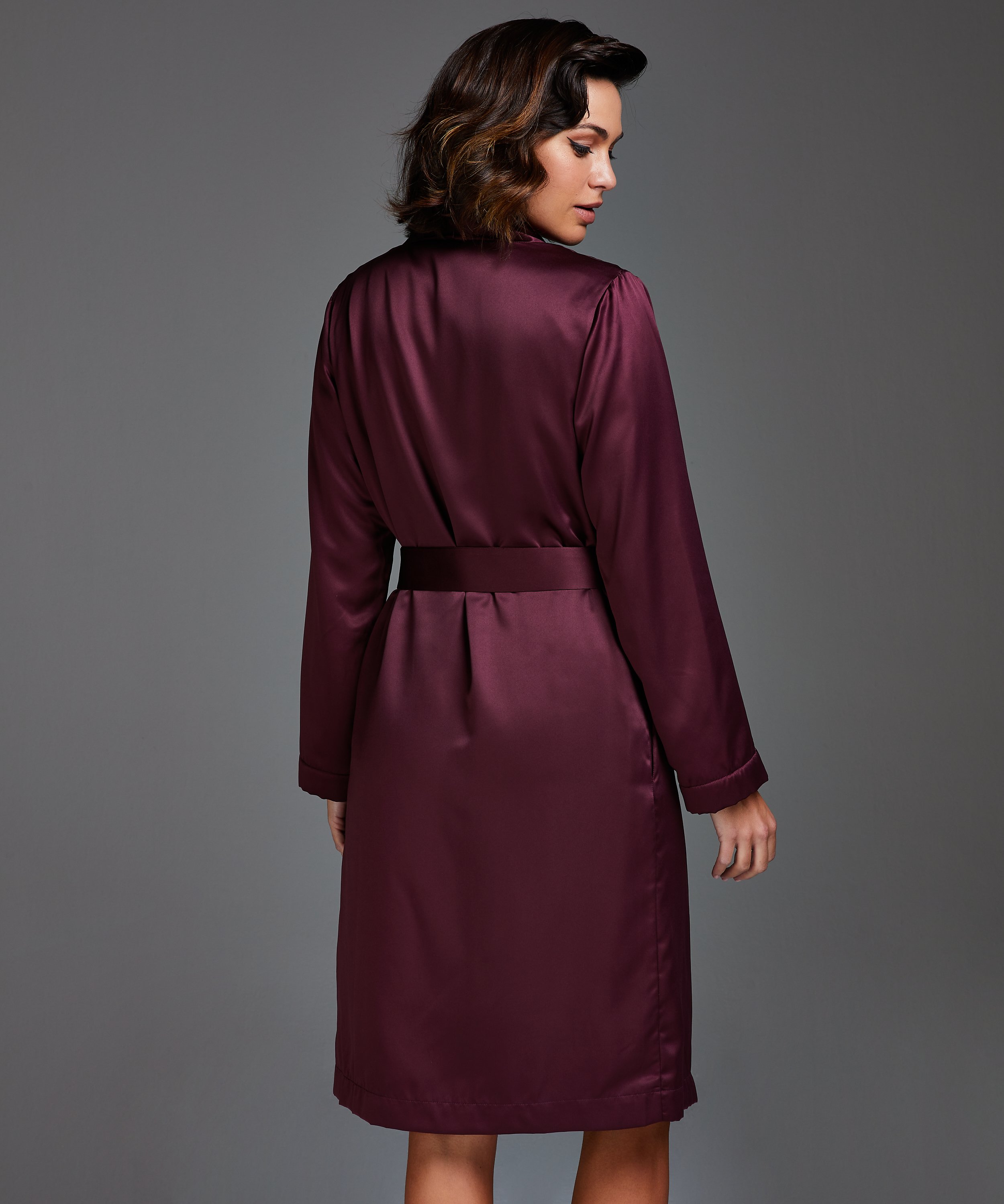 Satynowy szlafrok z polarem, Fioletowy, main