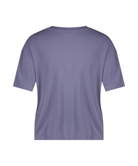 Top z krótkimi rękawami z tkaniny w prążki, Fioletowy