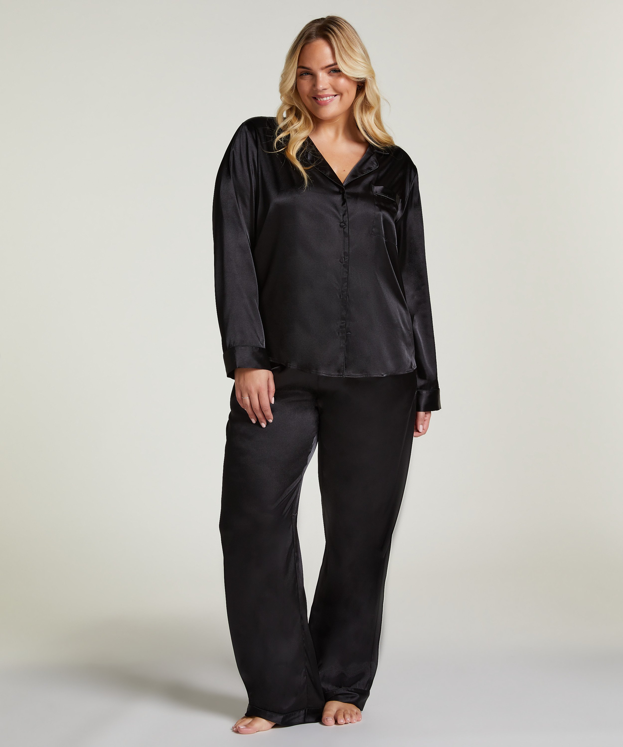 Kurtka z satyny z długimi rękawami, Czarny, main