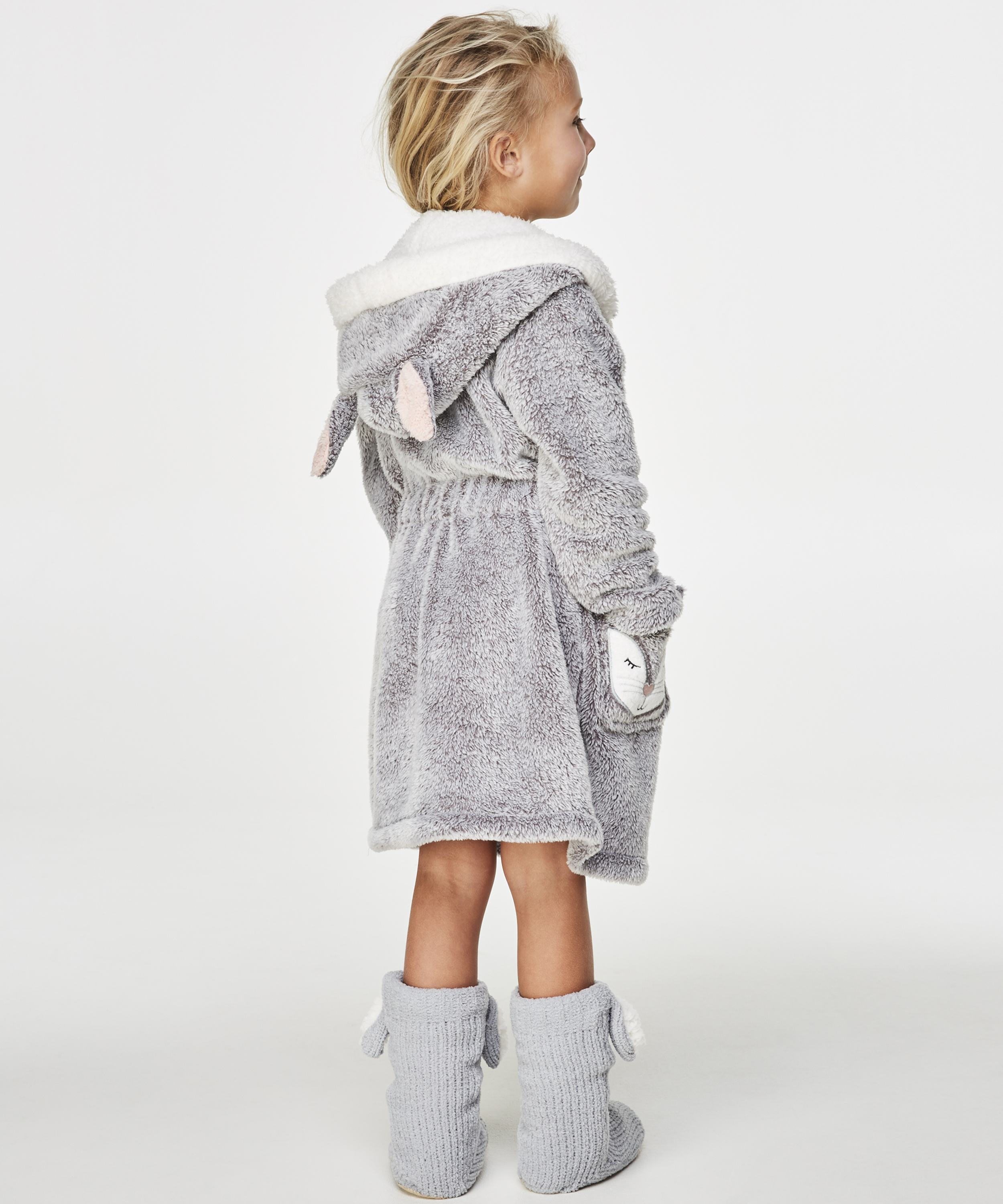 Kids Fleece Bathrobe, Szary, main