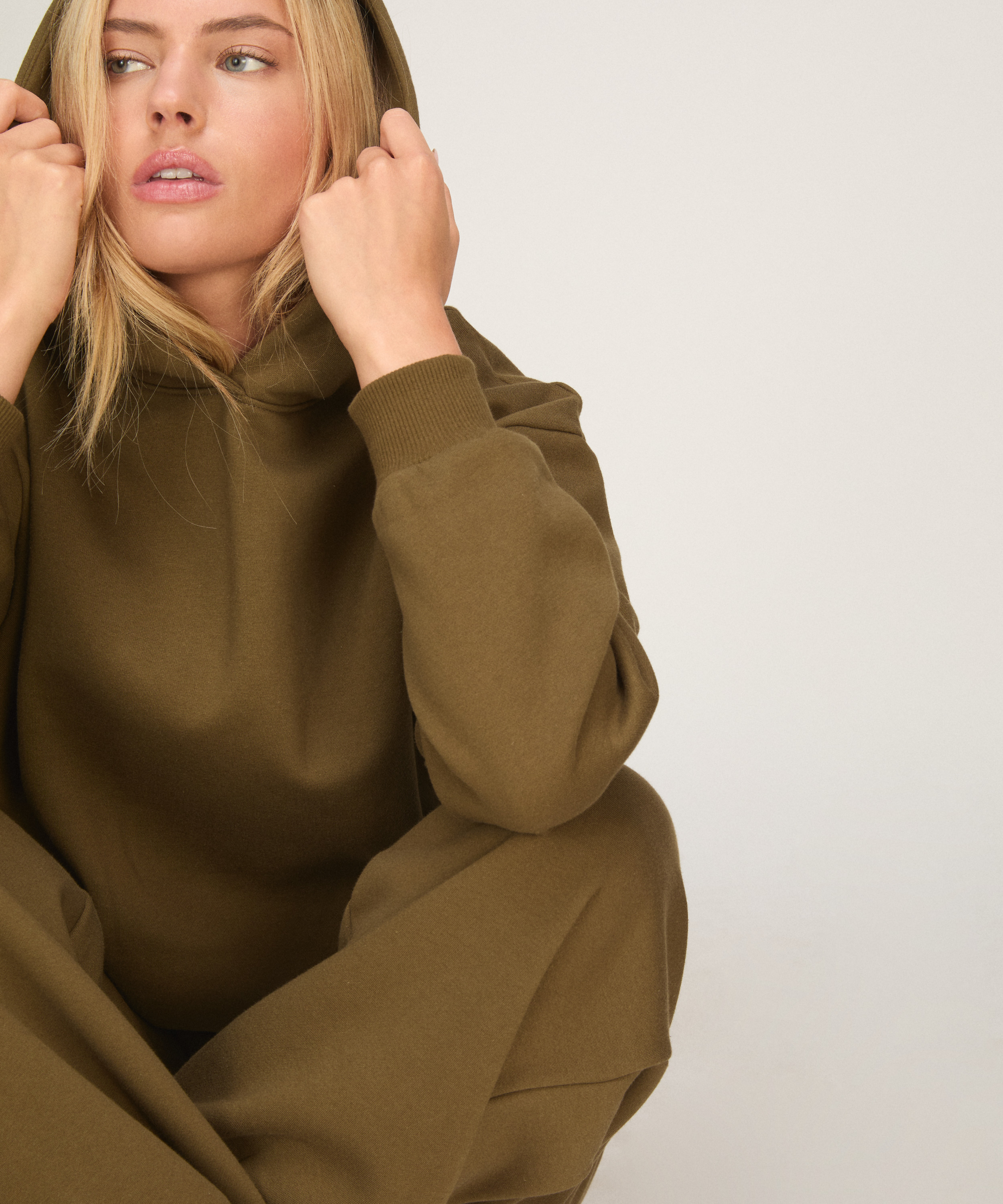 Bluza z Kapturem z Czesanej Dzianiny Dresowej, Zielony, main