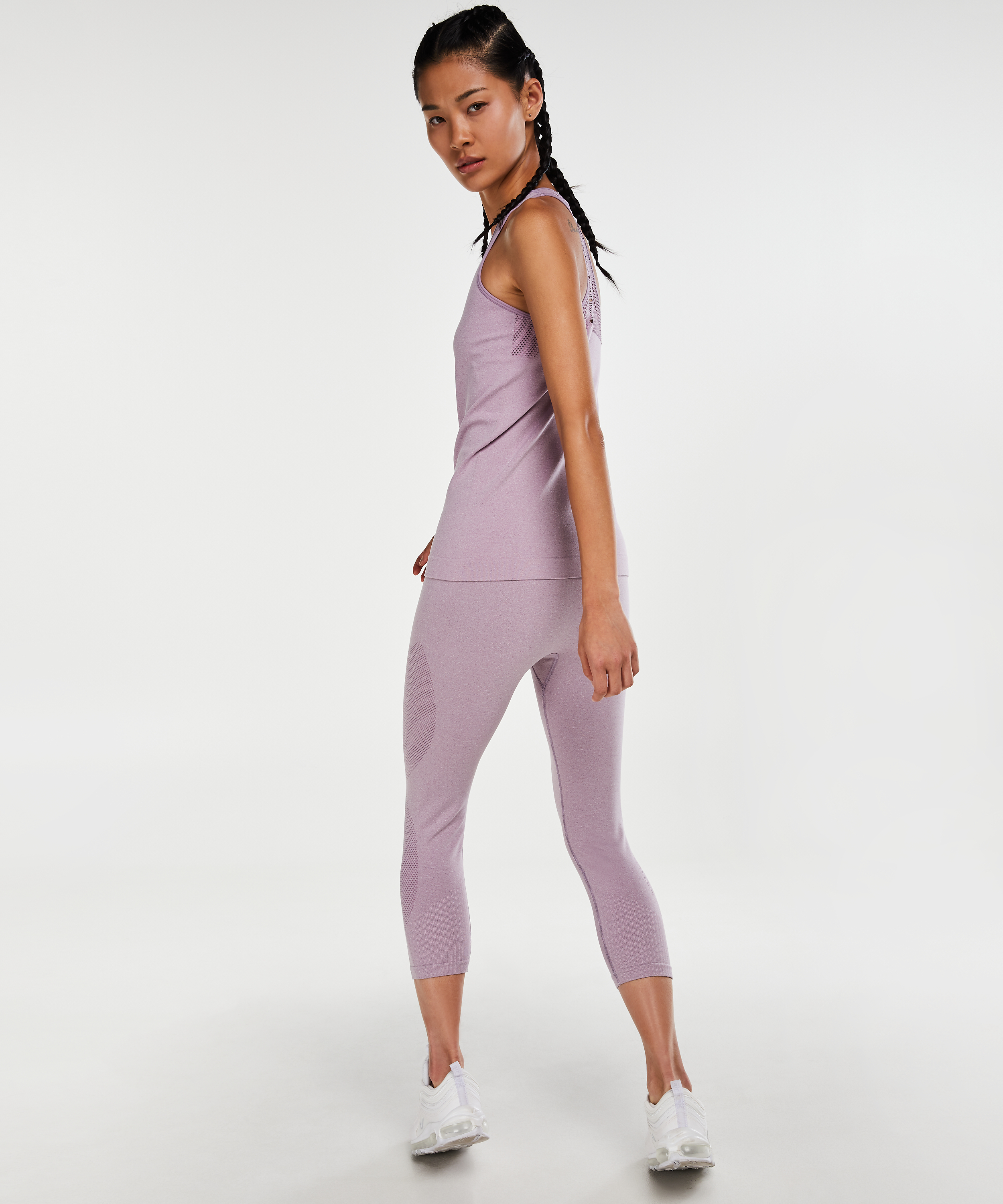 HKMX high waist capri round knit, Fioletowy, main