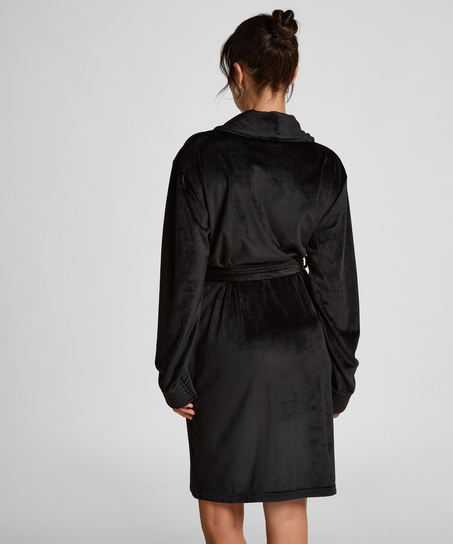 Kr&oacute;tki szlafrok welurowy, Czarny