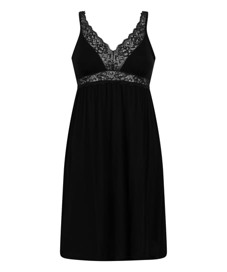 Koszulka Nocna z Dżerseju z Koronką, Czarny