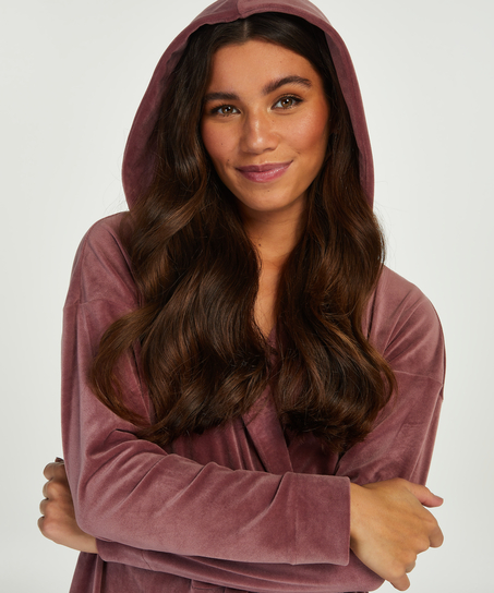 Krótki szlafrok welurowy, Fioletowy