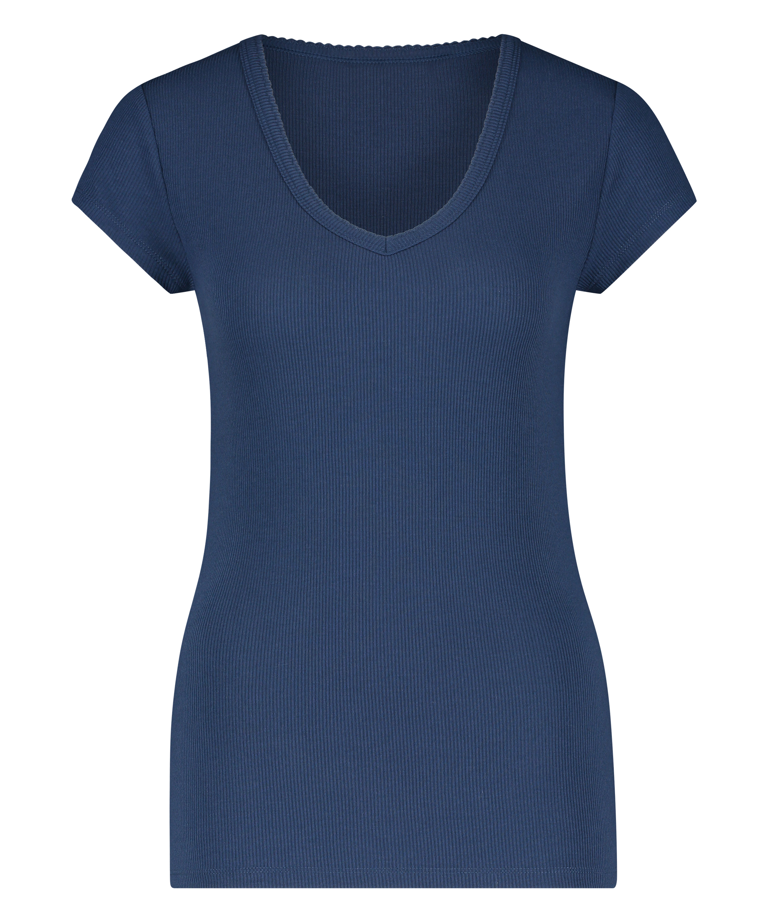 Top od piżamy z prążkowanego materiału z krótkimi rękawami., Niebieski, main