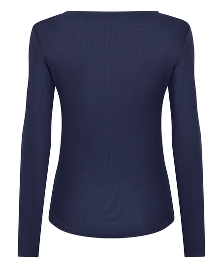 Bluza piżamowa Henley z długim rękawem, Niebieski