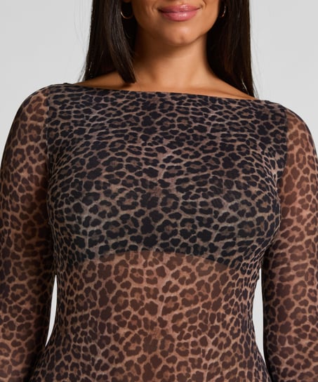 Body Tara Leopard z długim rękawem, Czarny