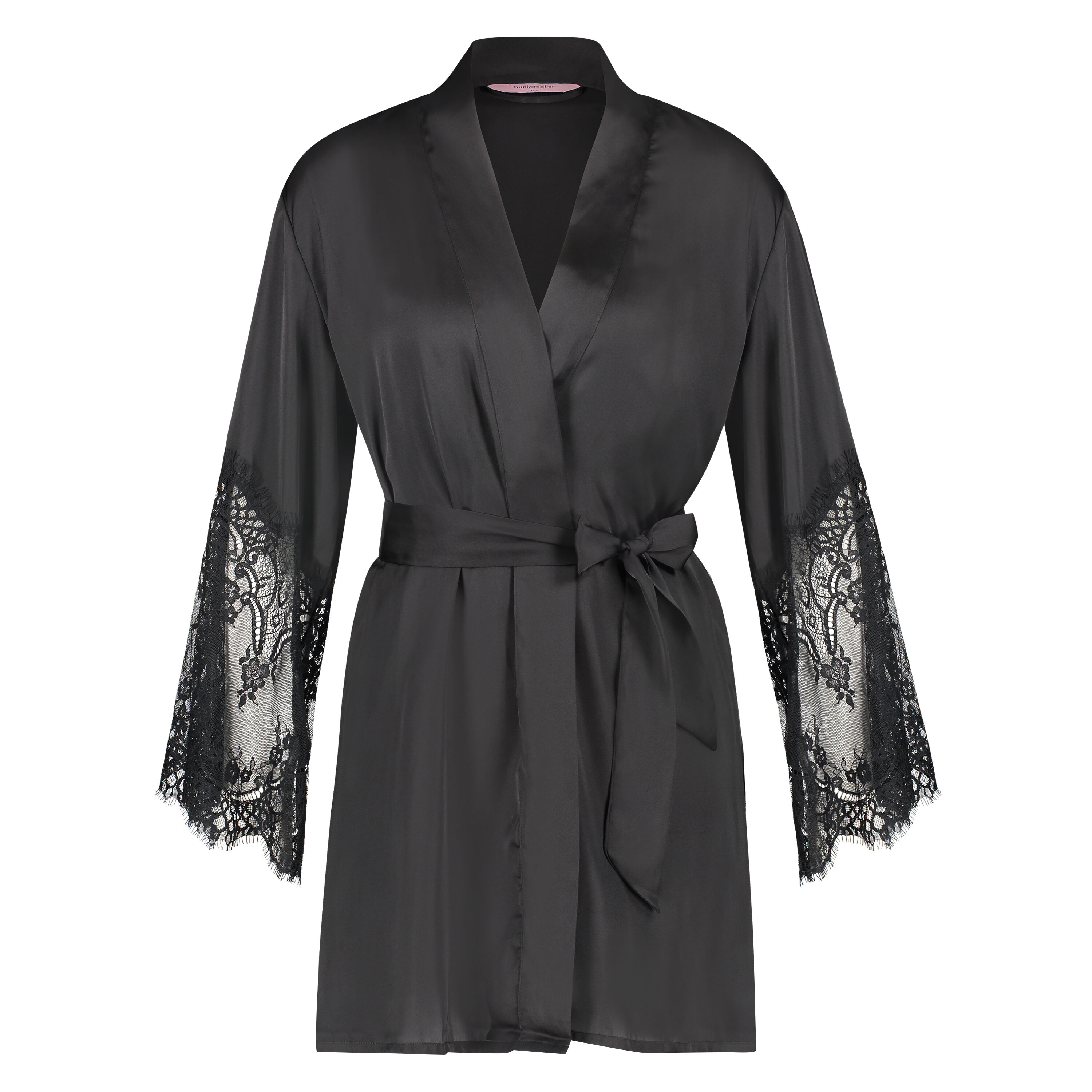 Kimono z satyny i koronki, Czarny