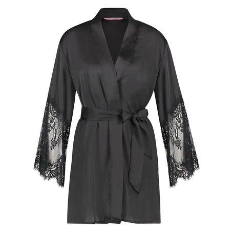 Kimono z satyny i koronki, Czarny