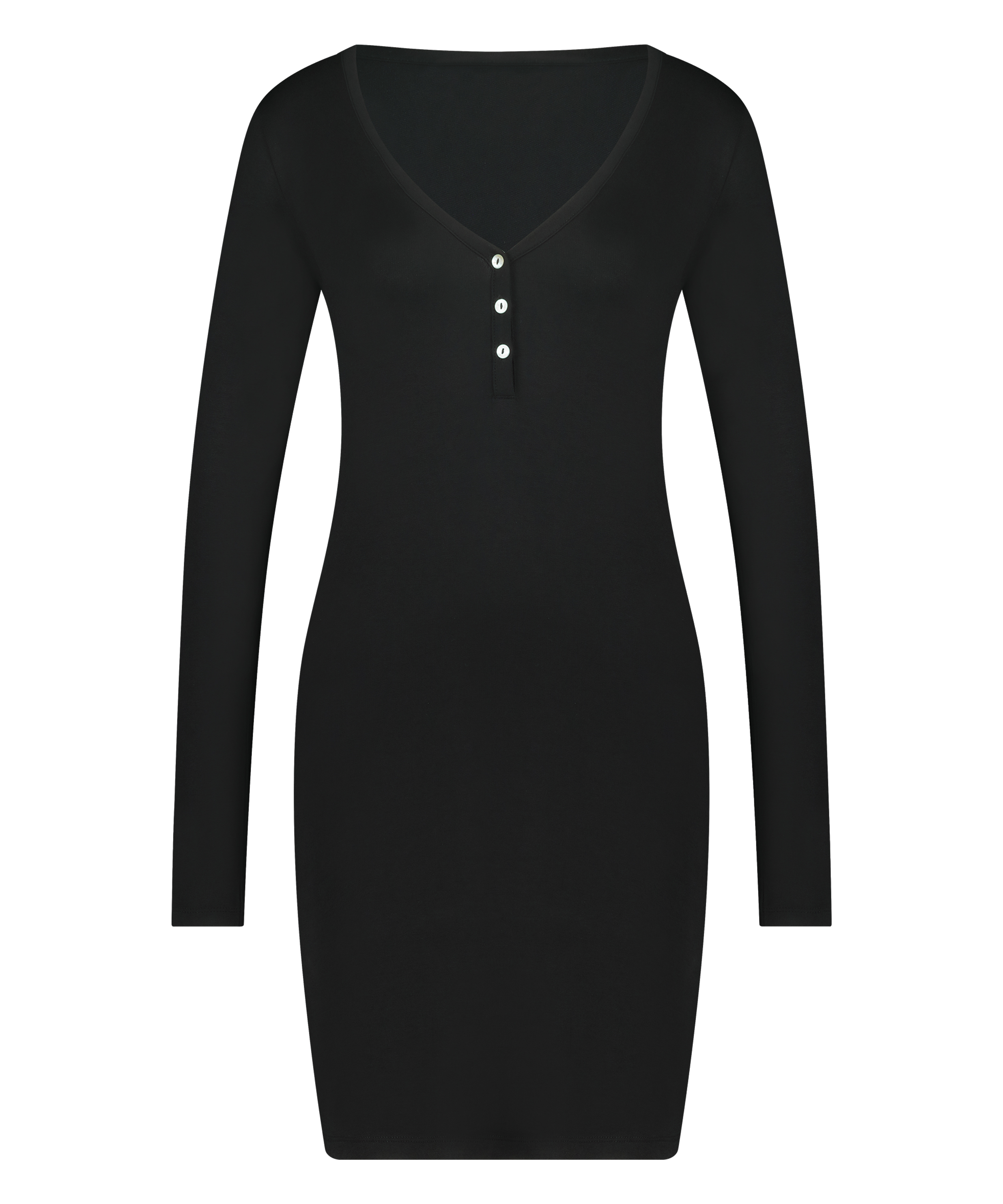 Nocna koszula Henley, Czarny, main