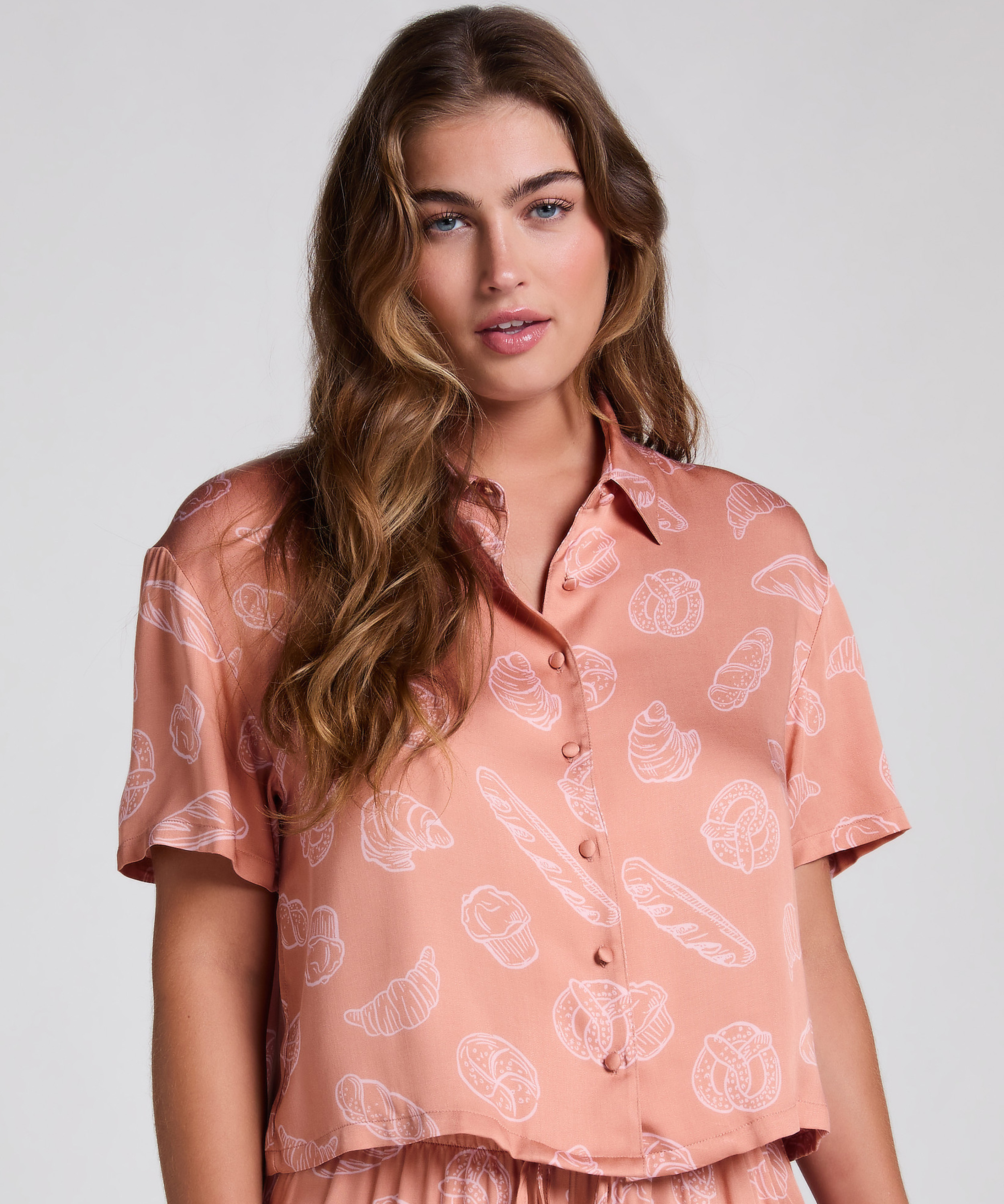 Góra od piżamy z krótkim rękawem i nadrukiem, Beżowy, main