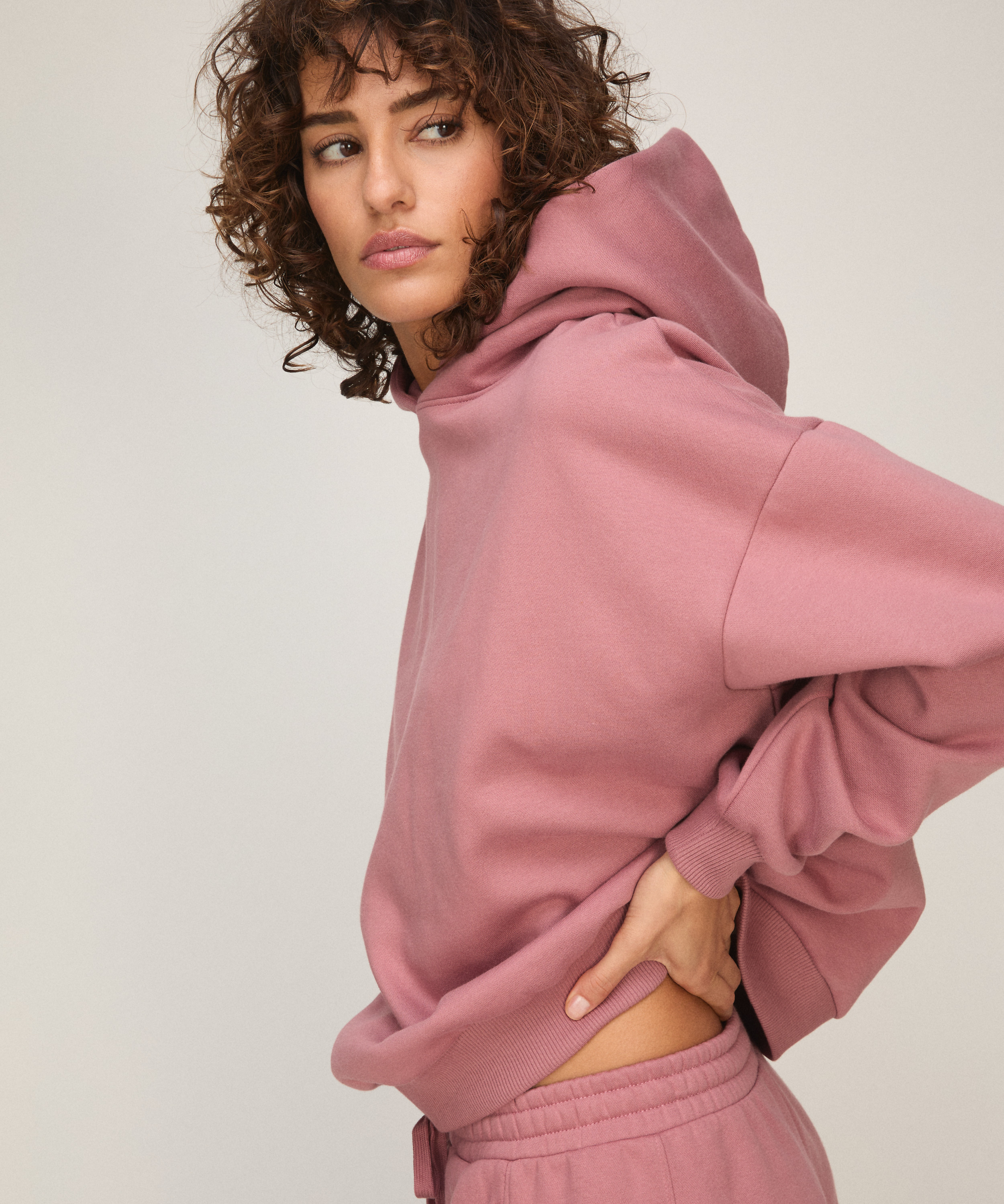 Bluza z Kapturem z Czesanej Dzianiny Dresowej, R&oacute;żowy, main