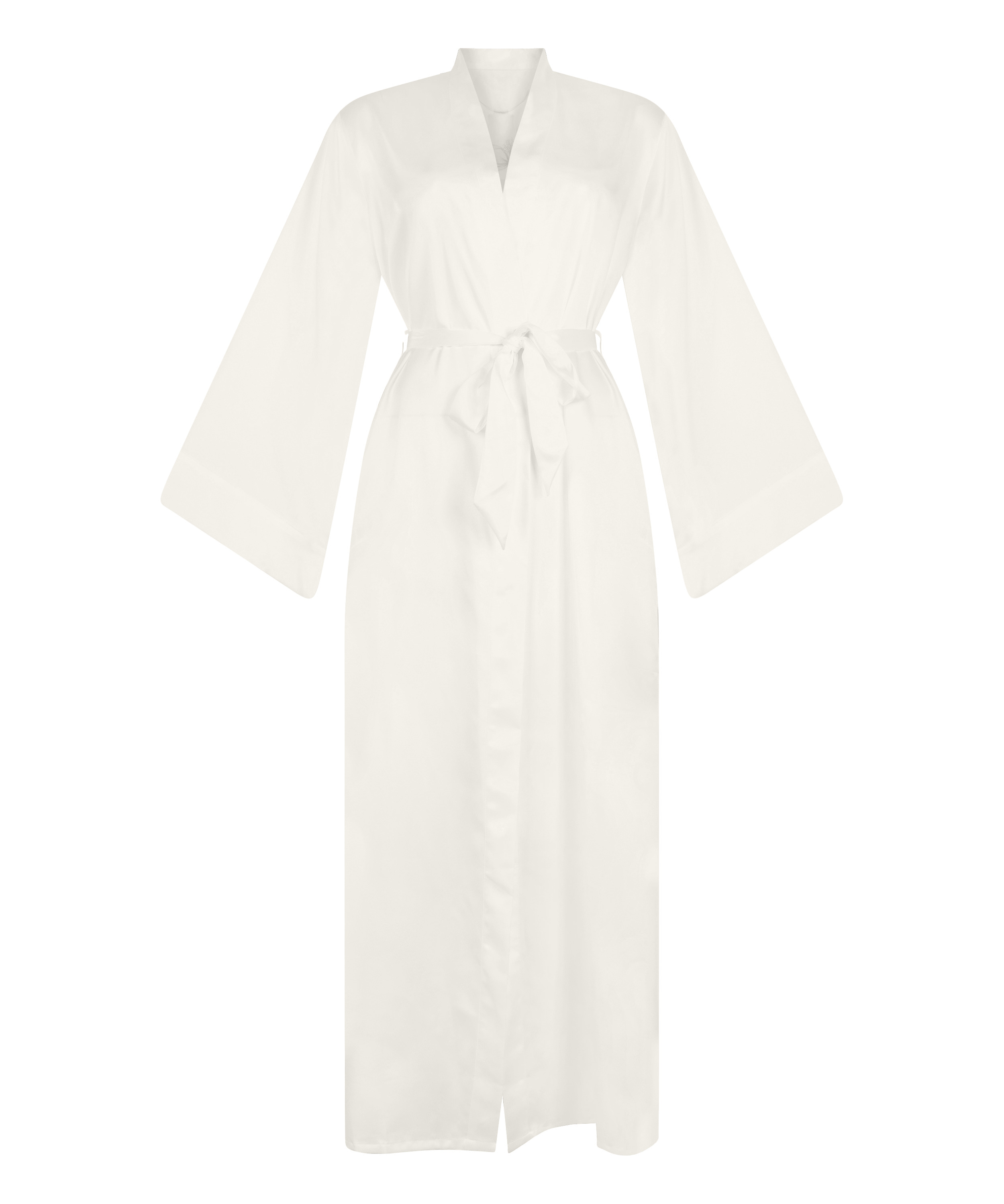 Długie satynowe kimono w kwiaty, Biały, main