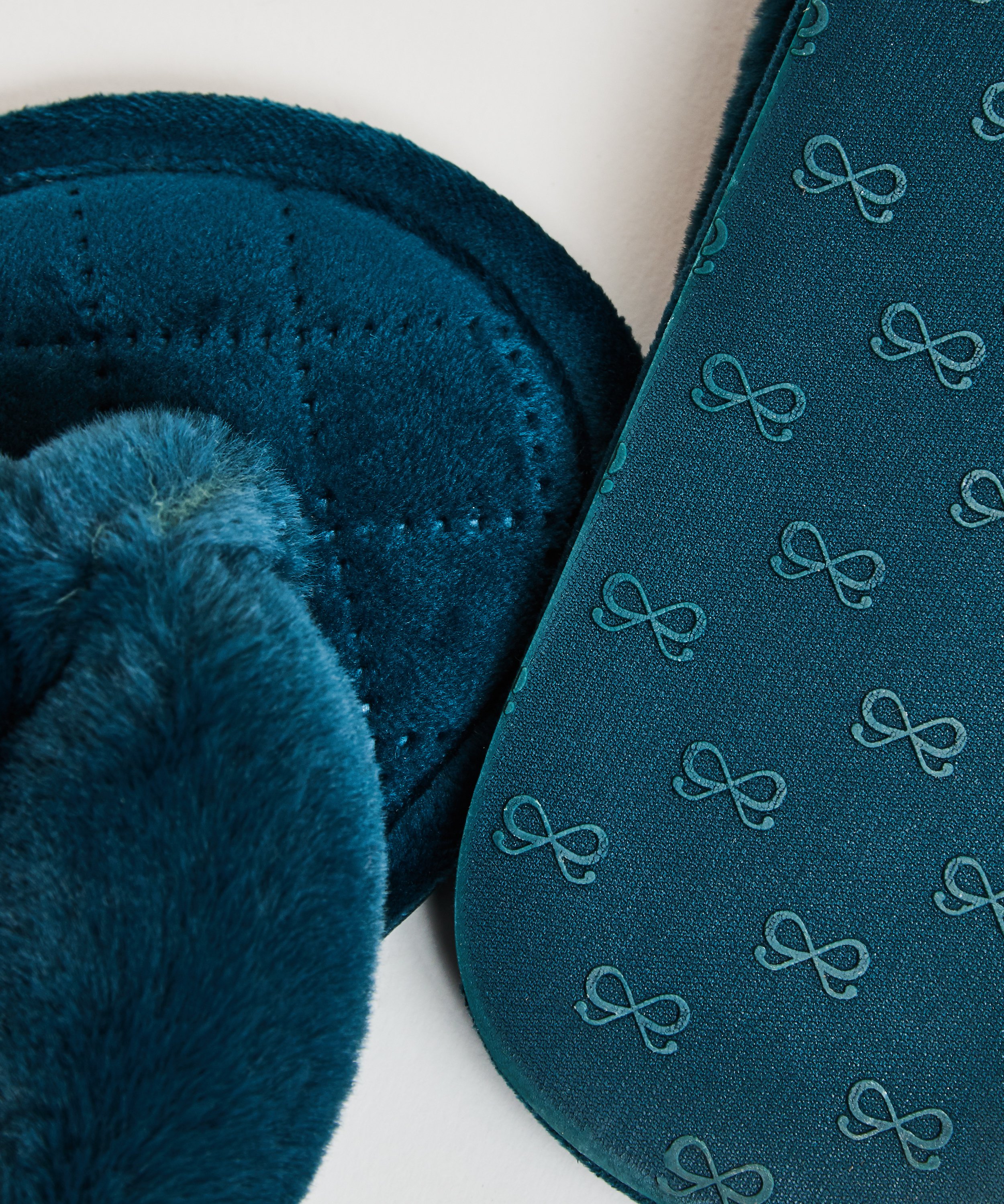 Kapcie welurowe z futerkiem, Zielony, main