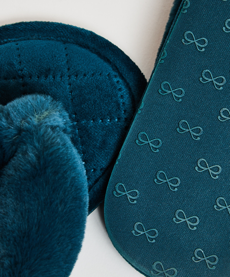 Kapcie welurowe z futerkiem, Zielony