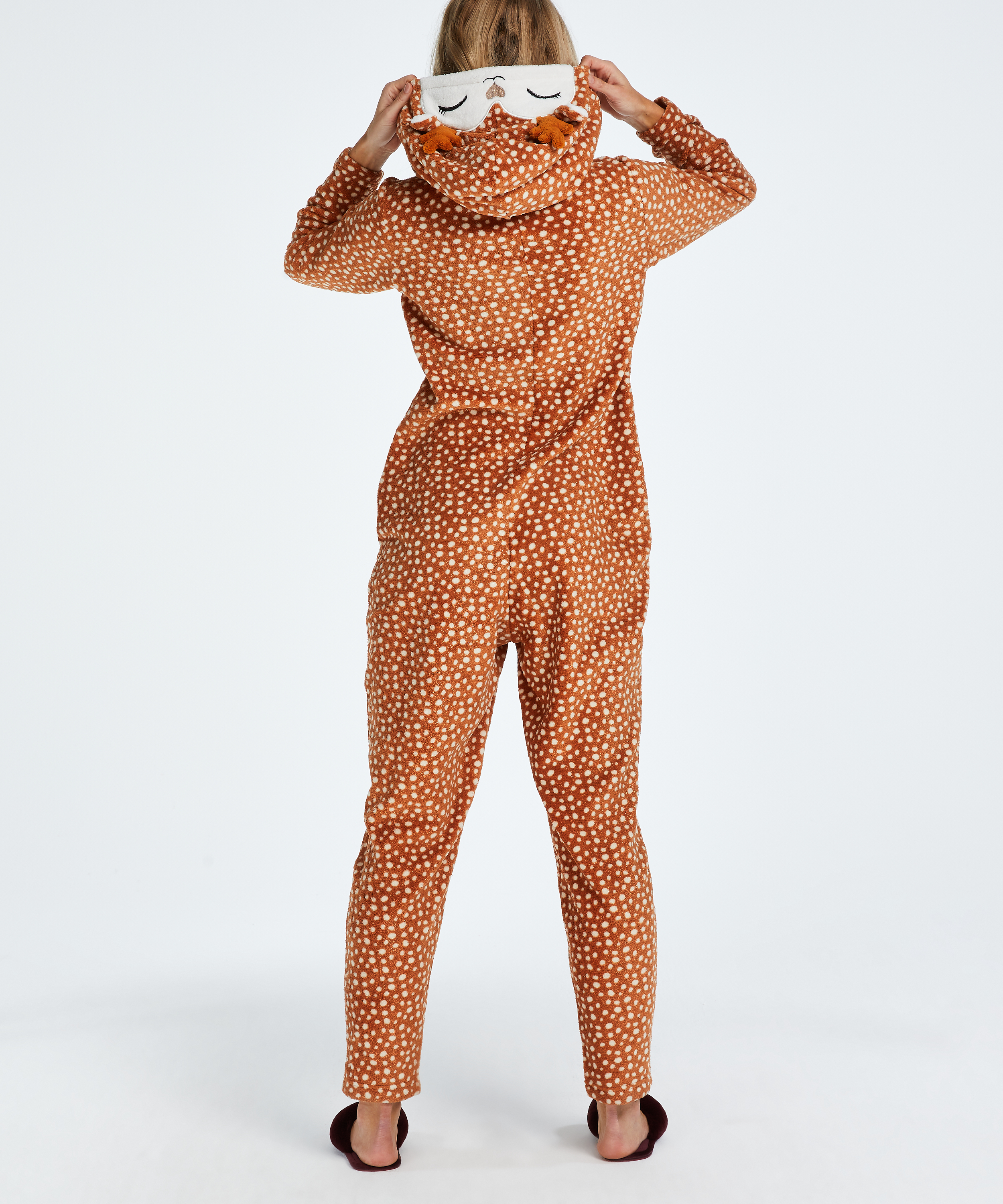 Reindeer Fleece Onesie, Brązowy, main