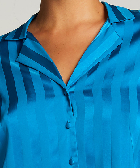 Kurtka z satyny z długimi rękawami, Niebieski