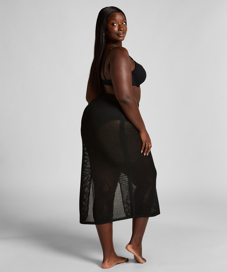 Szydełkowa spódnica midi, Czarny