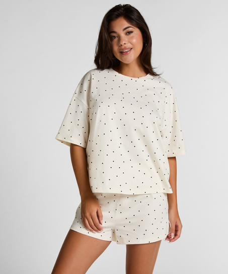 Zestaw Piżamowy Cotton Jersey Kr&oacute;tki, Biały