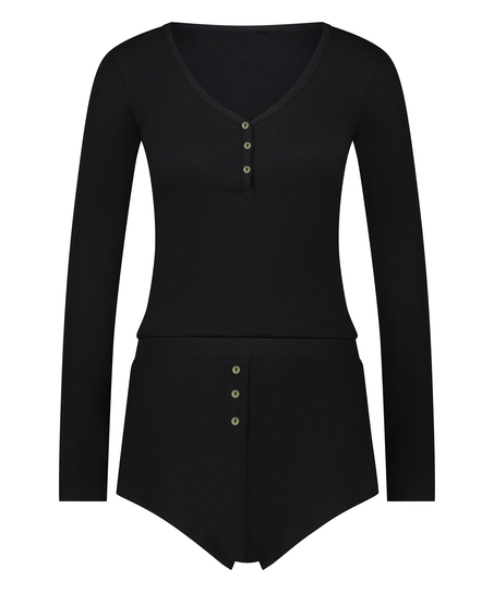 Koronkowa piżama z długim rękawem, Czarny