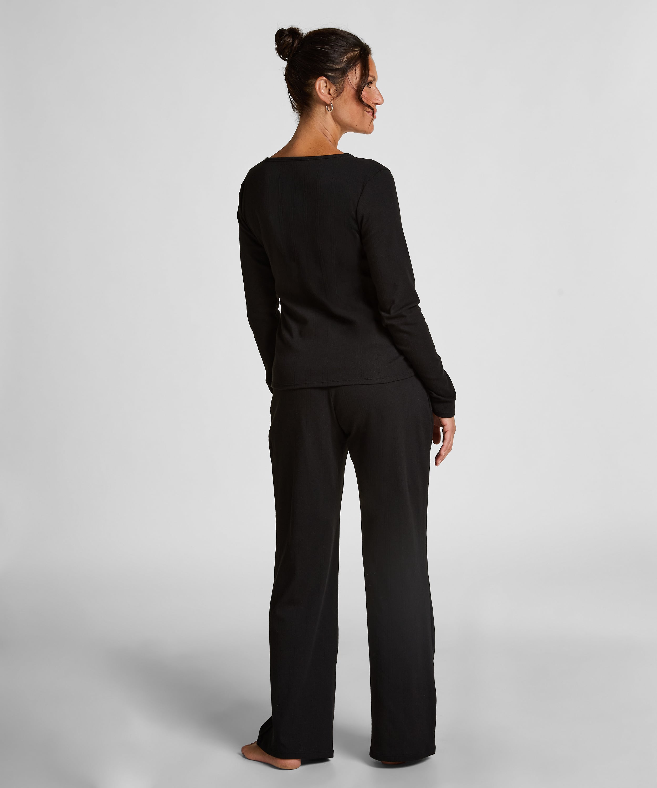 Bluza piżamowa Henley z długim rękawem, Czarny, main