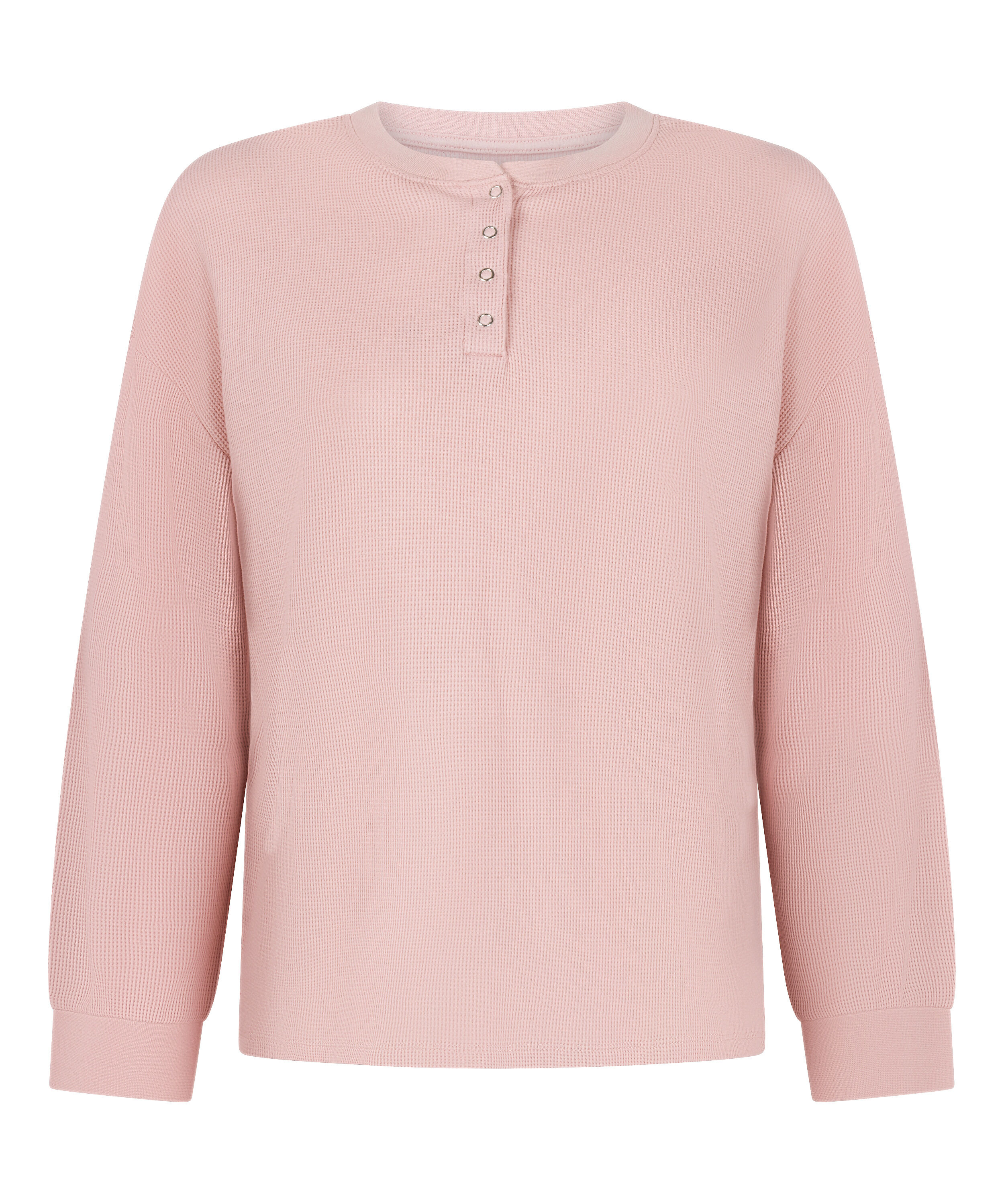 Top z tkaniny wafel Henley, R&oacute;żowy