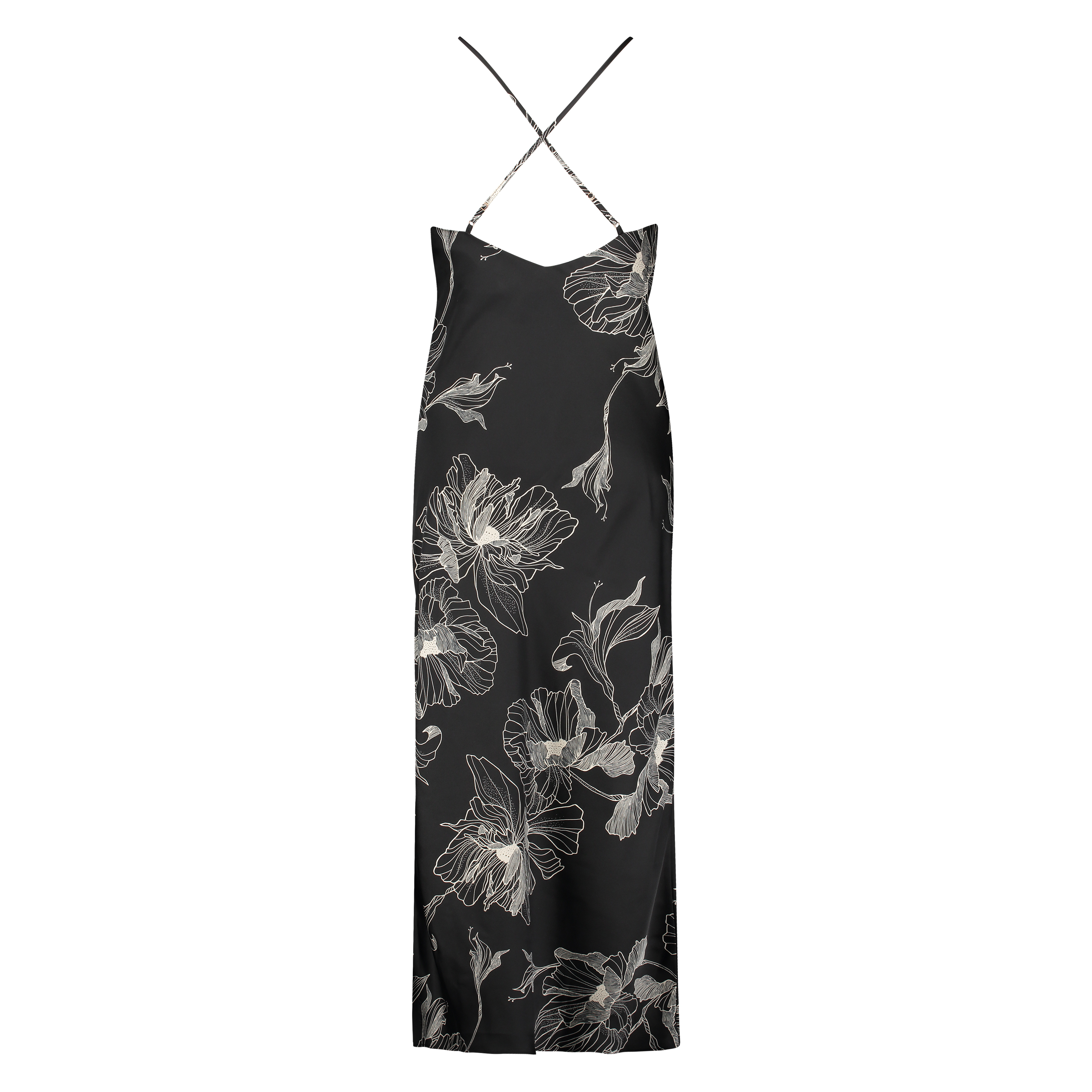 Lotus Satin Slip Dress, Czarny, main