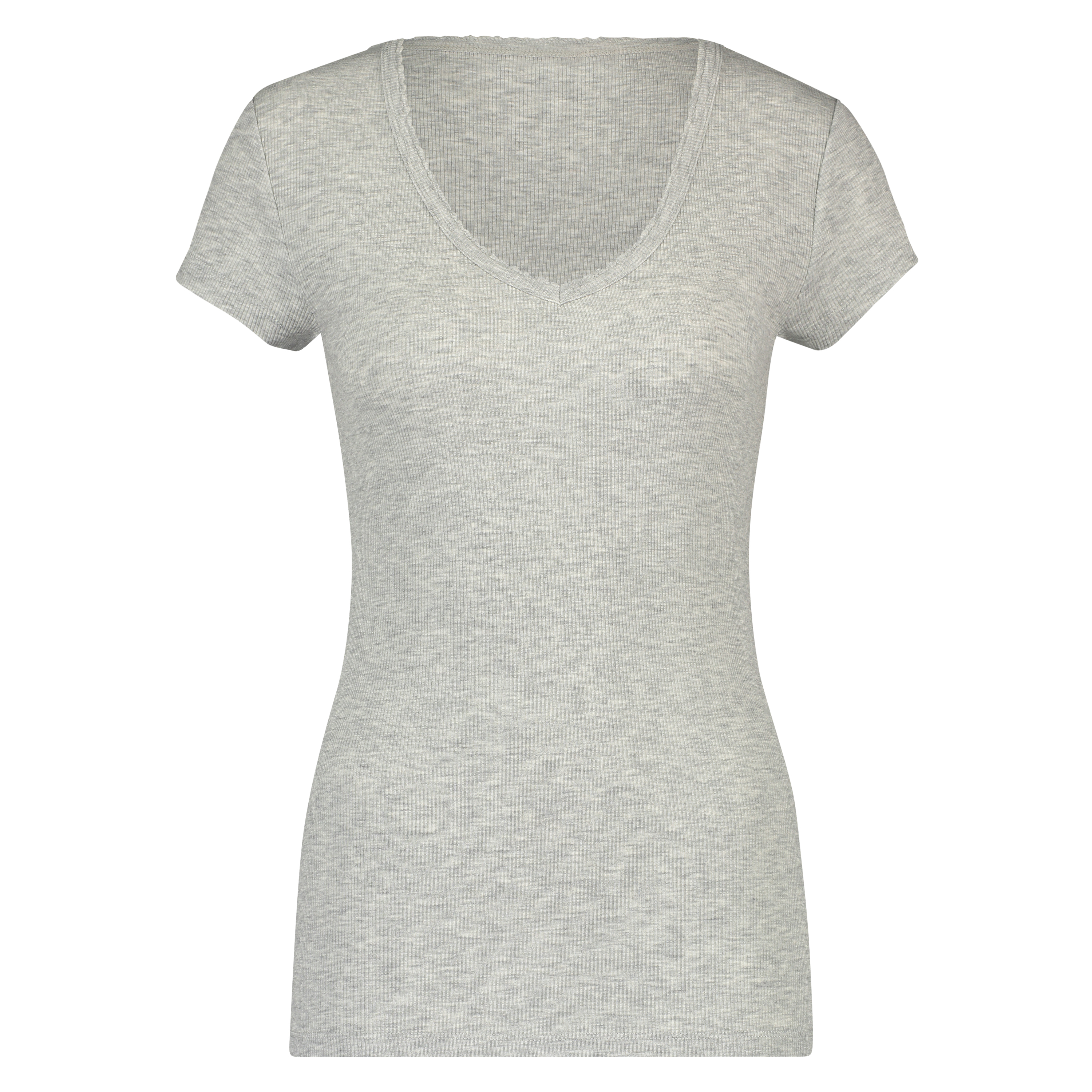 Top od piżamy z prążkowanego materiału z krótkimi rękawami., Szary, main