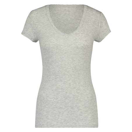 Top od piżamy z prążkowanego materiału z krótkimi rękawami., Szary