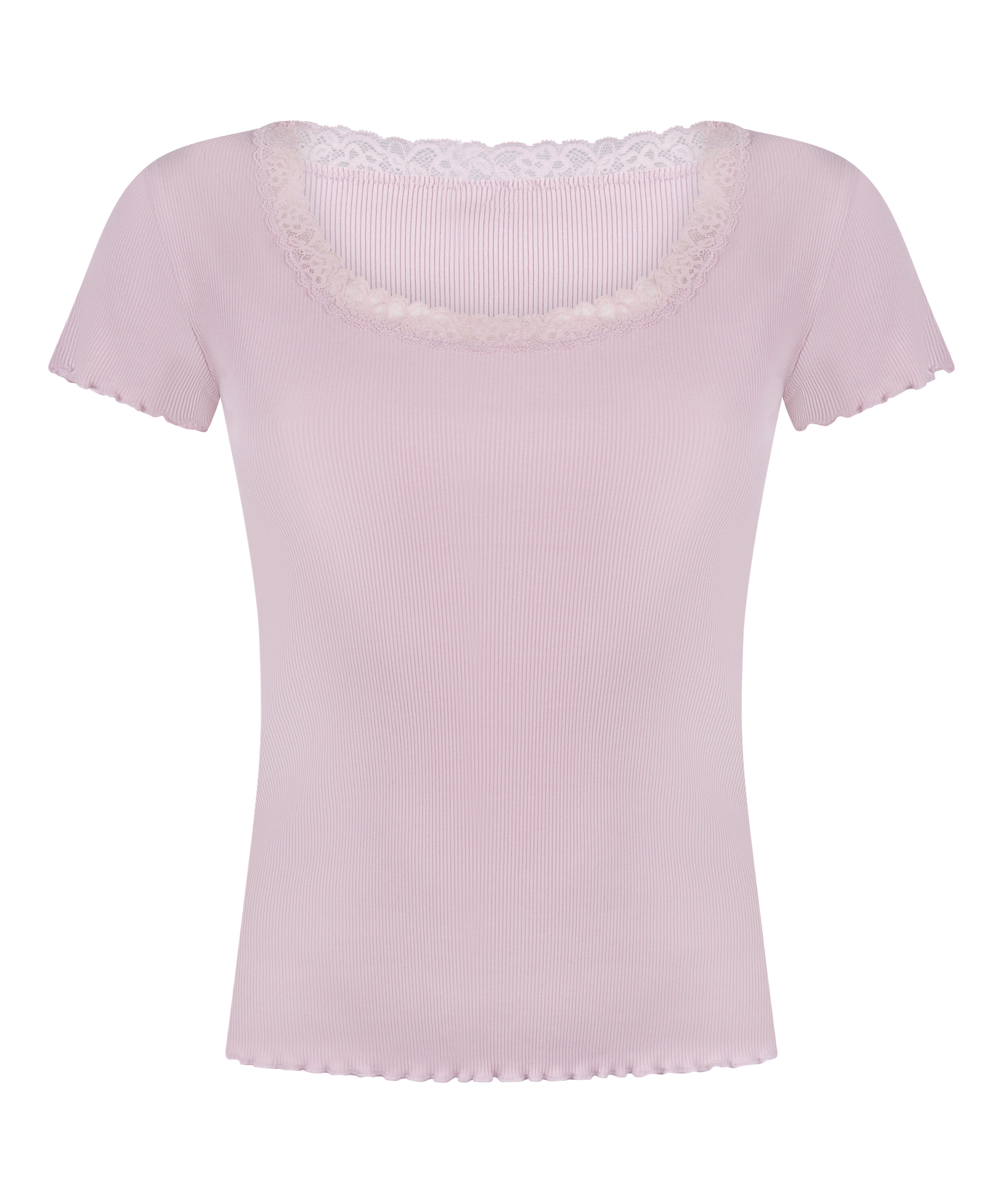 Top Piżamowy Jersey Rib z Koronką, R&oacute;żowy