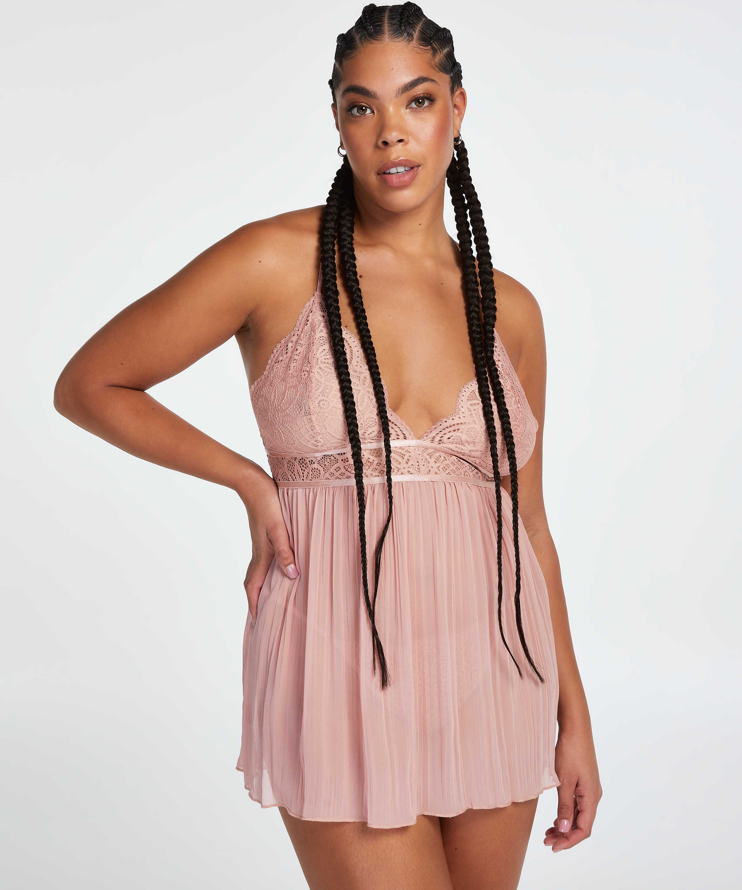 Szyfonowa sukienka babydoll, Beżowy, main