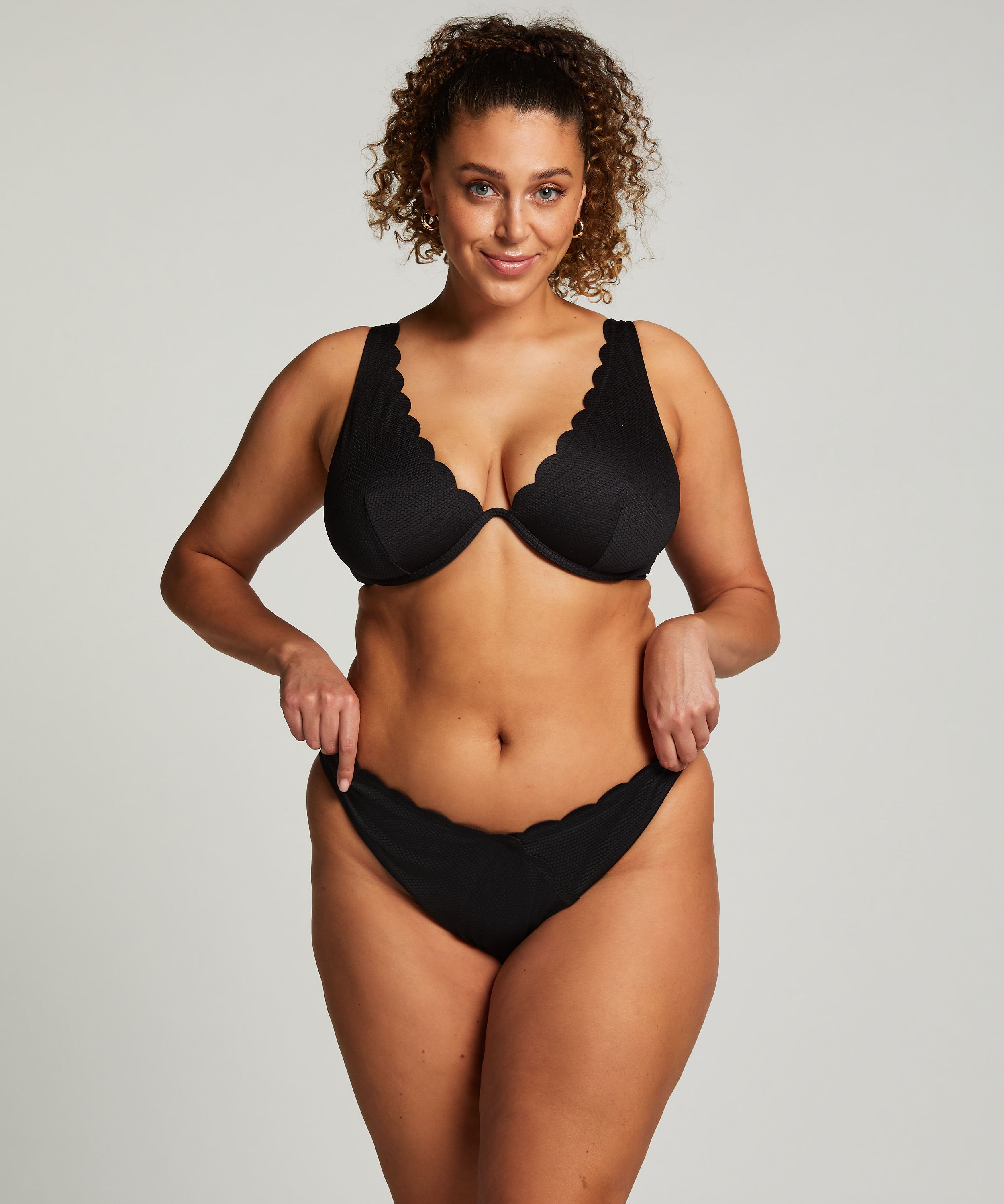 Scallop biustonosz bikini bez wkładek z fiszbinami, Czarny, main