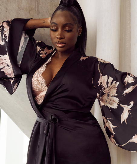 Kimono satynowe Bloom, Czarny