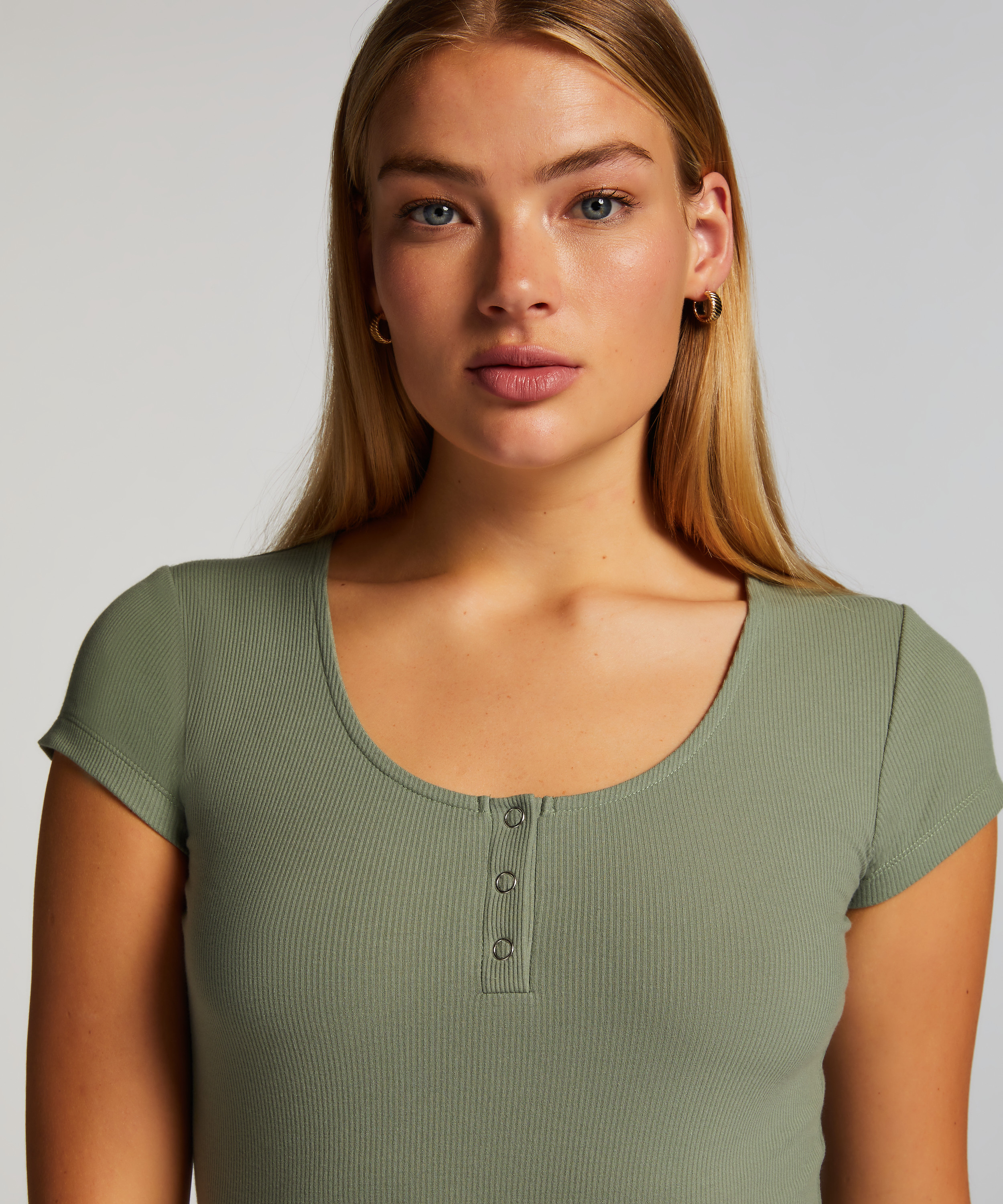 Top od piżamy z kr&oacute;tkimi rękawami Henley, Zielony, main