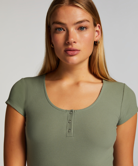 Top od piżamy z kr&oacute;tkimi rękawami Henley, Zielony
