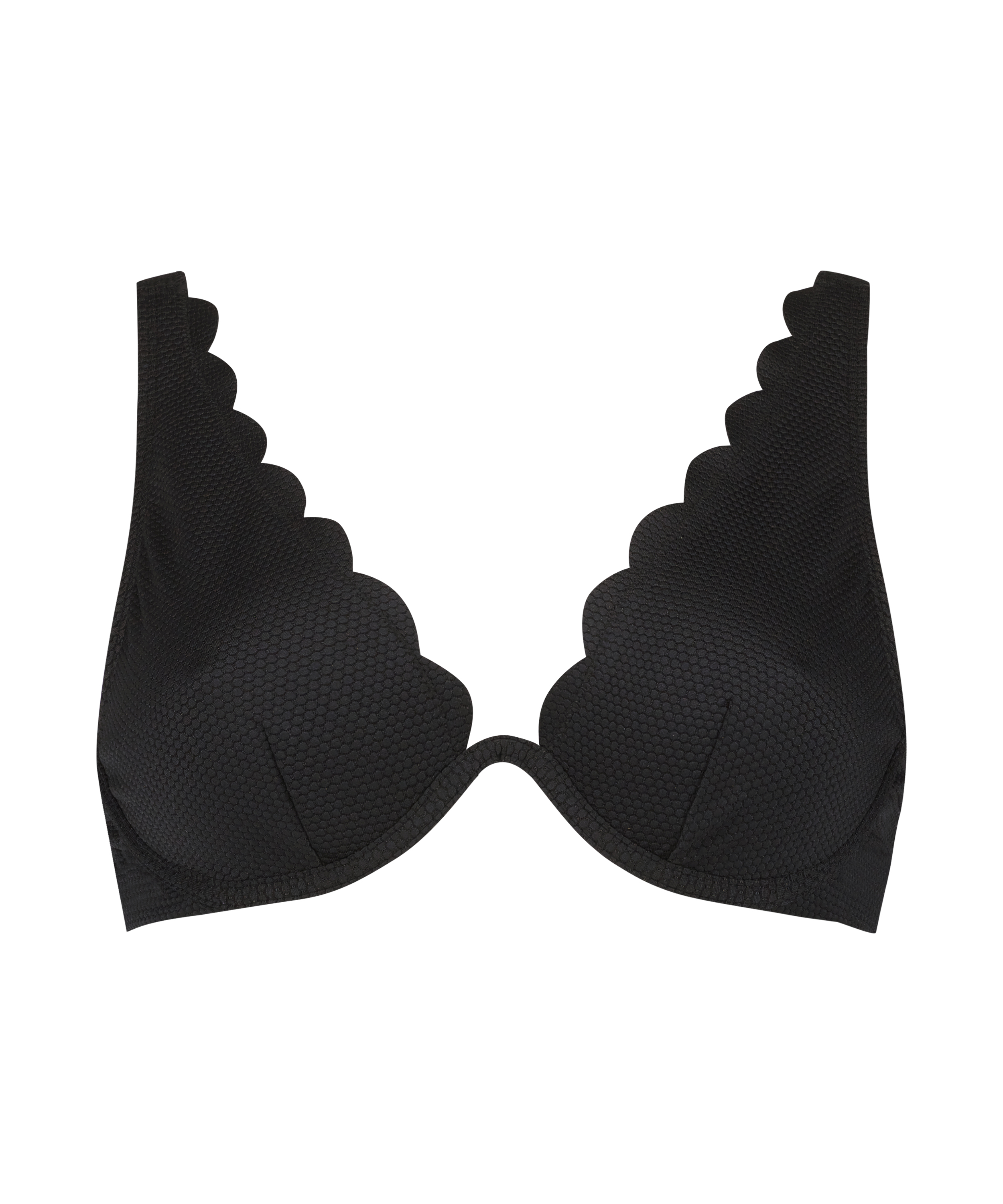 Scallop biustonosz bikini bez wkładek z fiszbinami, Czarny, main