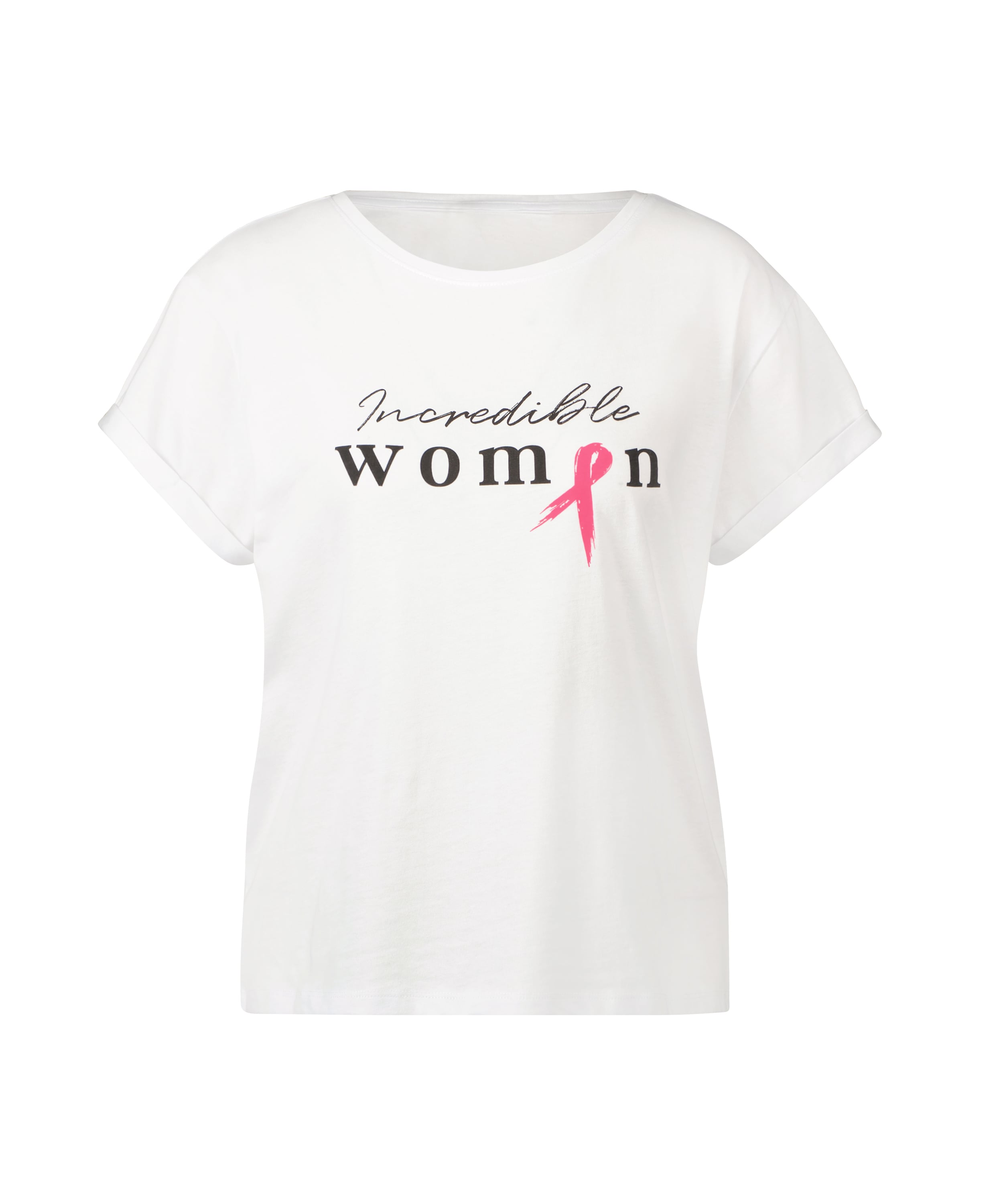 Top z kr&oacute;tkim rękawem Pink Ribbon, Biały, main