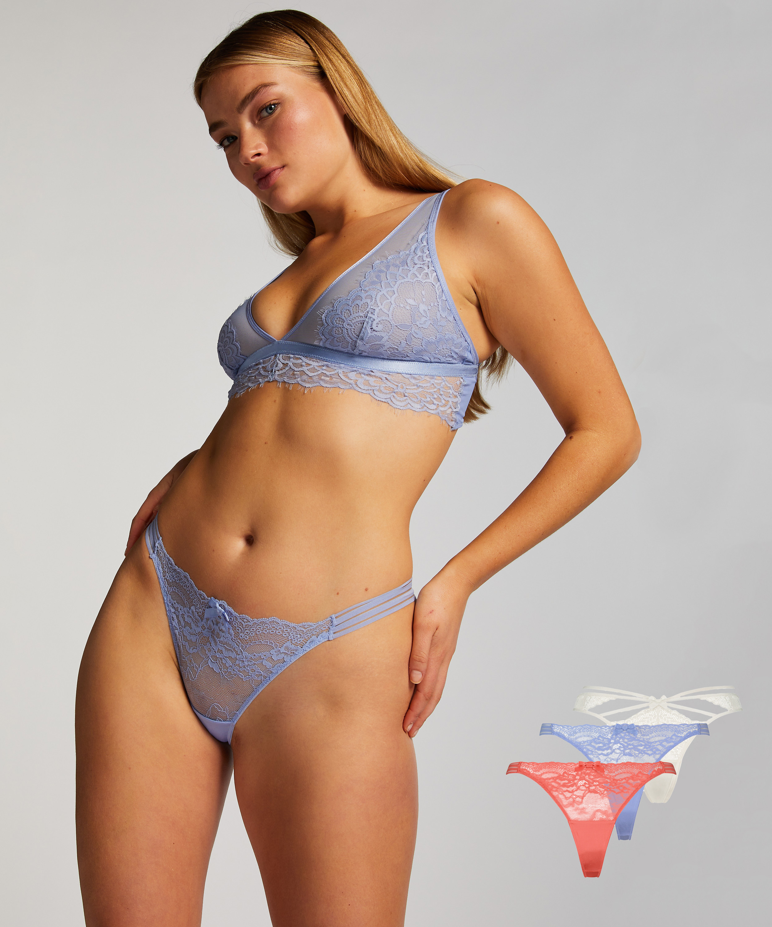 Zestaw 3 par stringów, Różowy, main