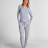 Bluza piżamowa Henley z długim rękawem, Fioletowy