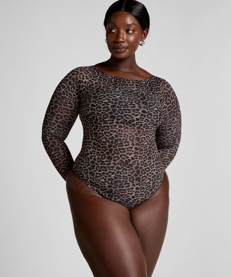 Body Tara Leopard z długim rękawem, Czarny