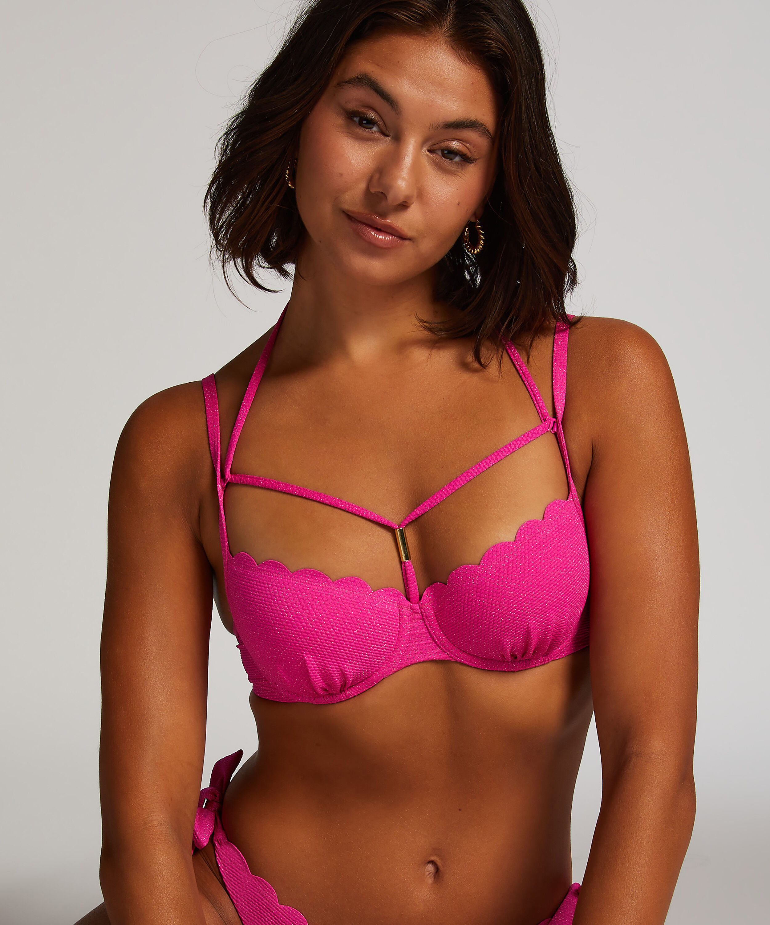 G&oacute;ra od bikini z lureksu w kształcie muszelki, R&oacute;żowy