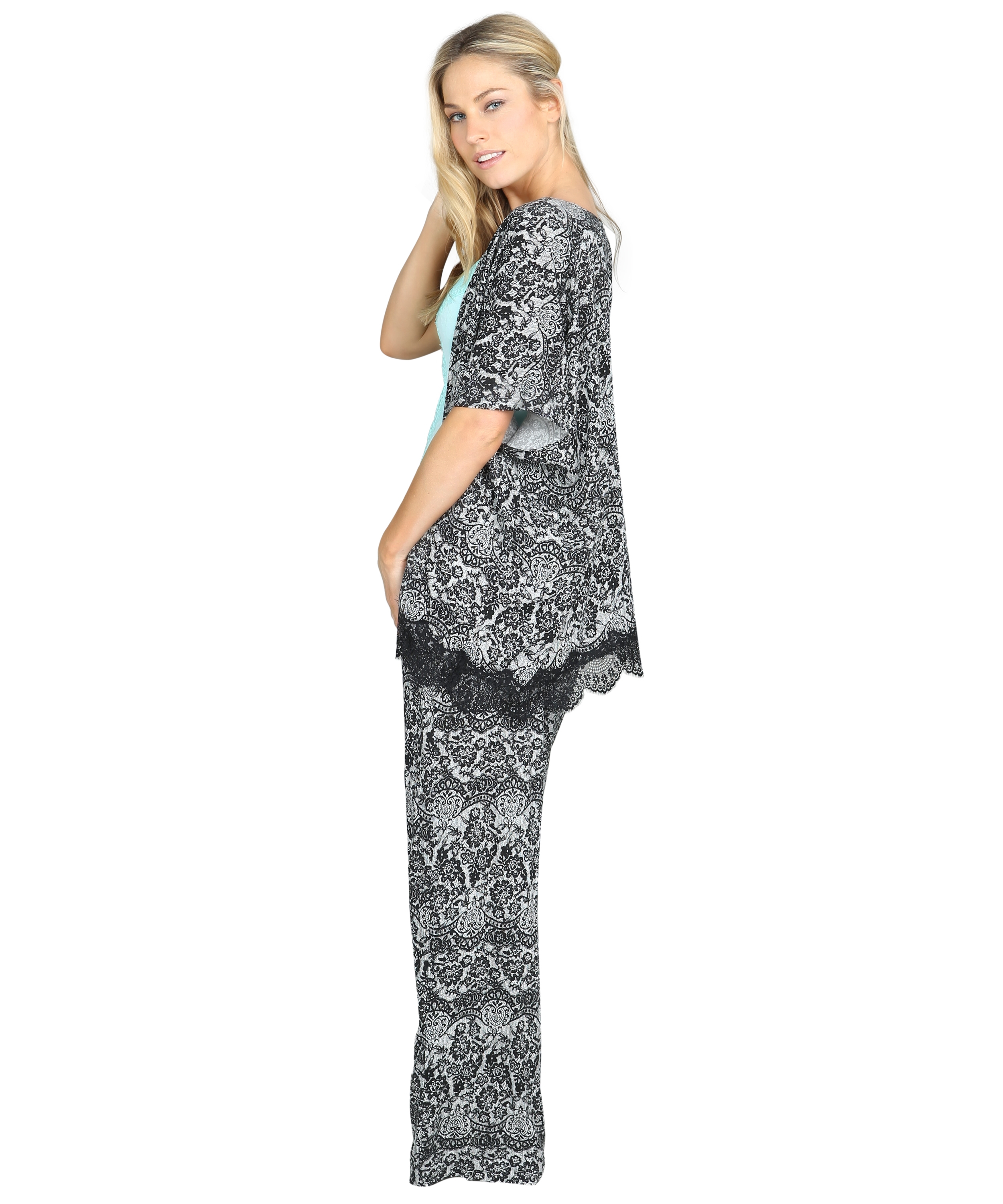 Pyjama pants Macy lace print, Czarny, main