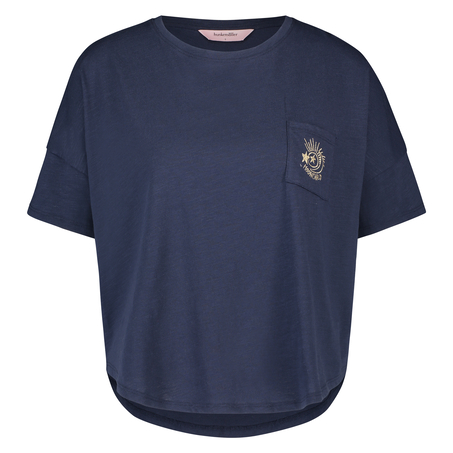 Luźna góra od piżamy z długim rękawem, Niebieski