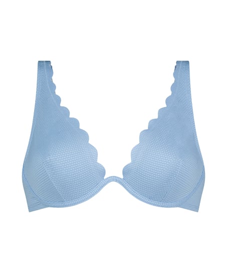 Nieusztywniona p&oacute;łokrągła g&oacute;ra od bikini z fiszbinami, Niebieski